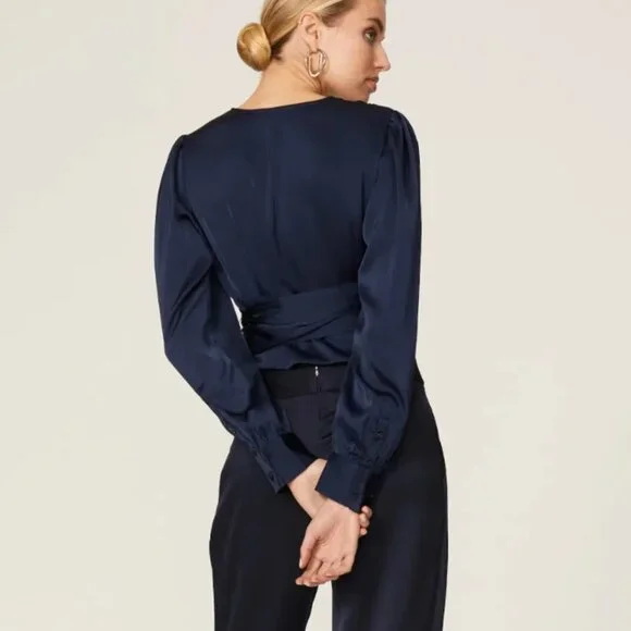 marissa webb Satin Tie Waist Blouse in blue size 2
